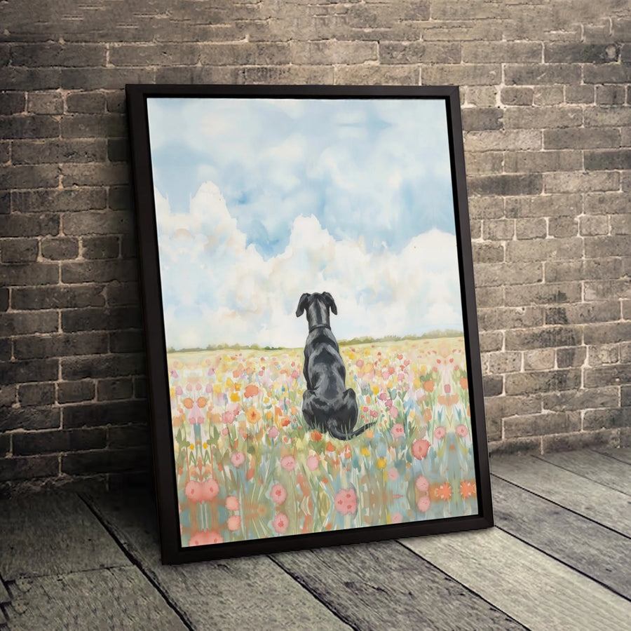 Black Dog Canvas Art | Watercolor Wildflower Field Print | Premium 1.25" Gallery Wrap | Gift for Dog Lovers & Home Decor