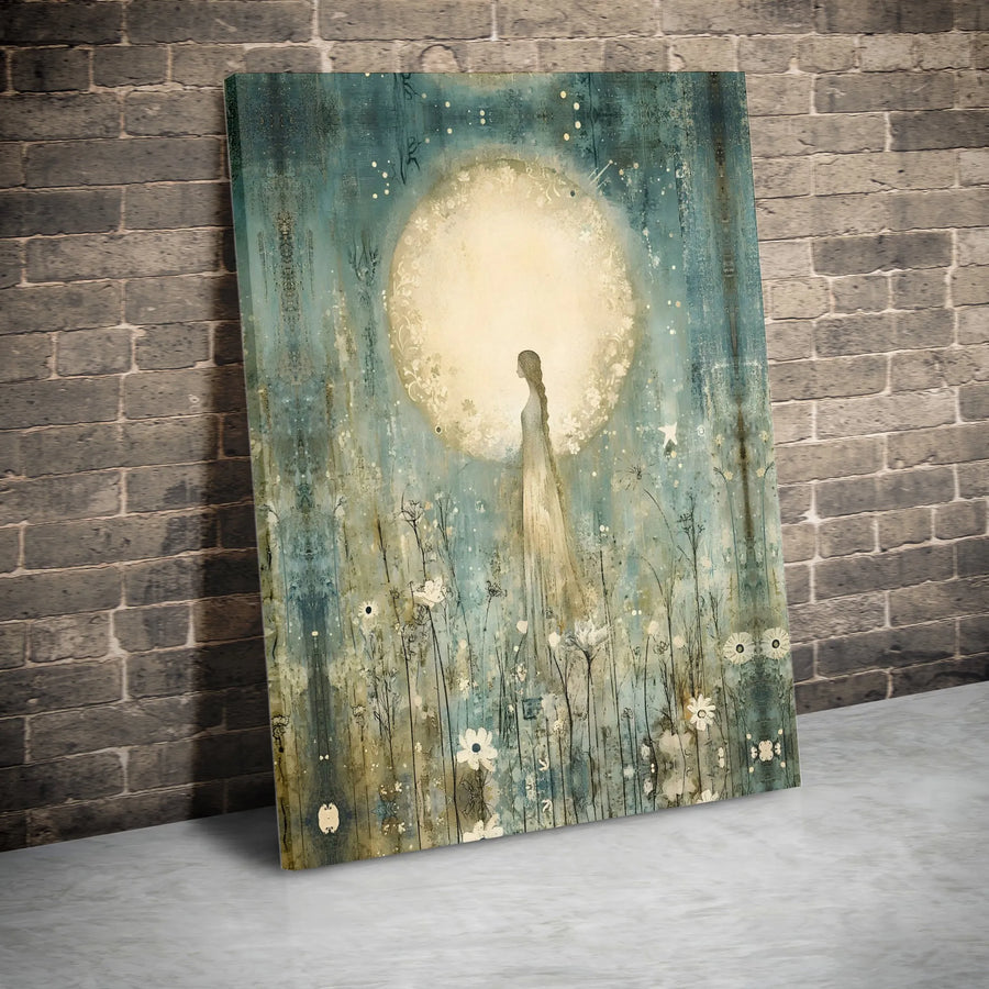 Full Moon Wildflower Canvas Print | Ethereal Woman Wall Art | 1.25-Inch Thick Gallery Wrap | Aesthetic Bedroom Home Decor Gift