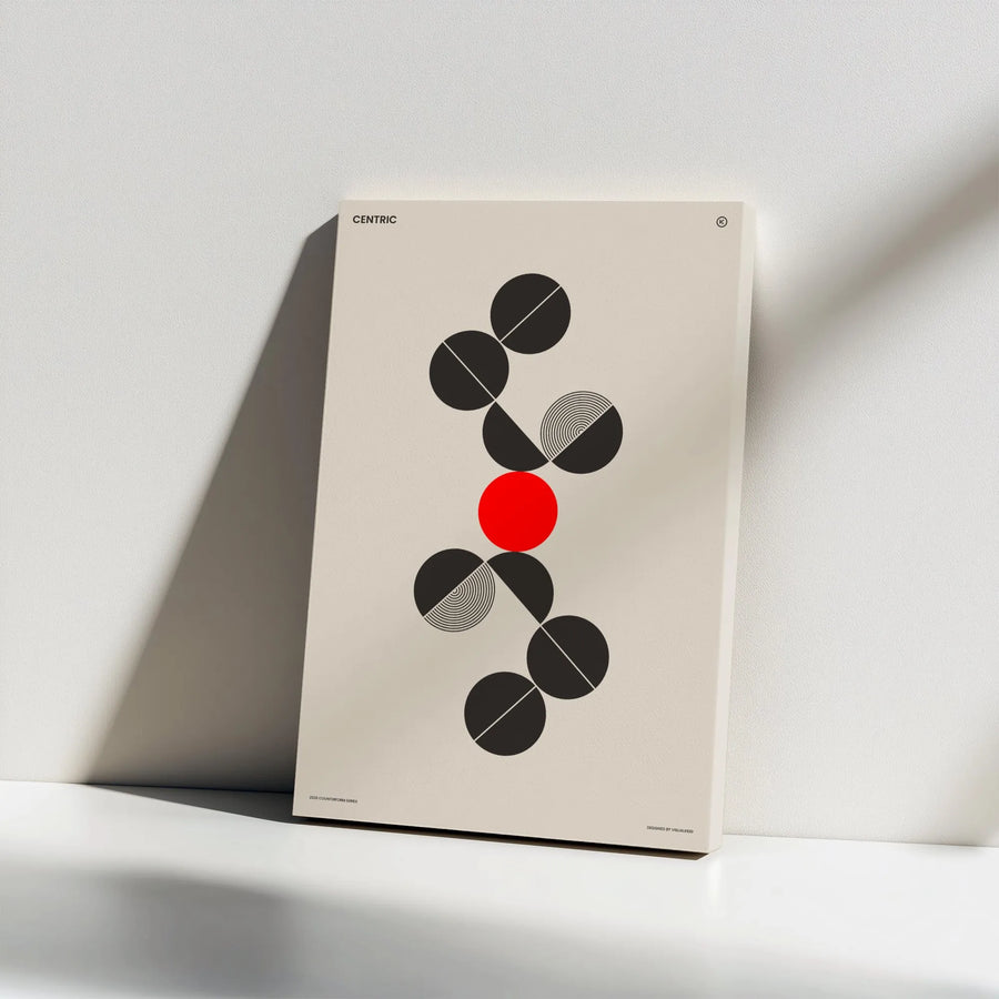 Abstract Geometric Canvas Print | Modern Bauhaus Style Art with Red Dot Accent | Premium Gallery Wrapped Wall Art | Office & Home Decor Gift
