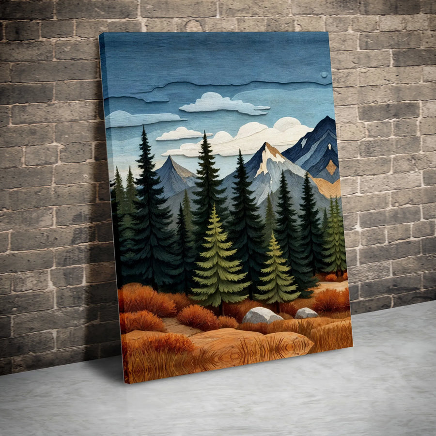 Mountain Forest Canvas Wall Art | Textured Fabric Effect Landscape | Premium Thick Gallery Wrap | Rustic Cabin Decor Gift for Nature Lovers