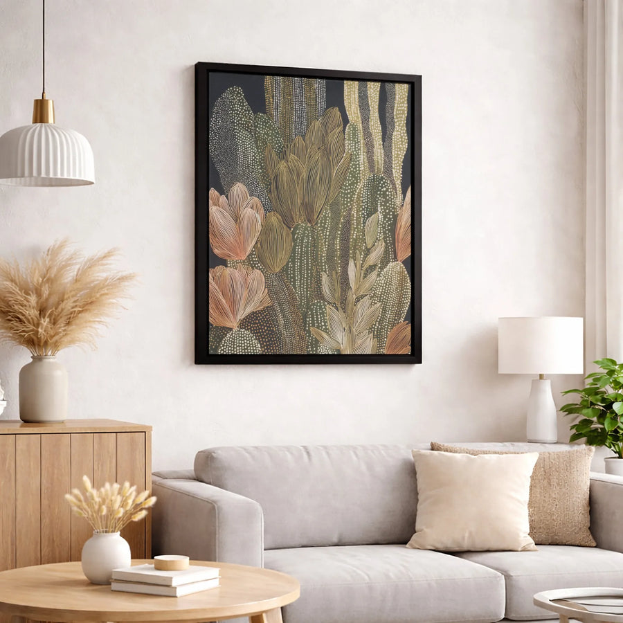 Abstract Cactus Wall Art | Desert Succulent Botanical Print | Gallery Wrapped 1.25" Canvas | Modern Earth Tone Living Room Decor Gift