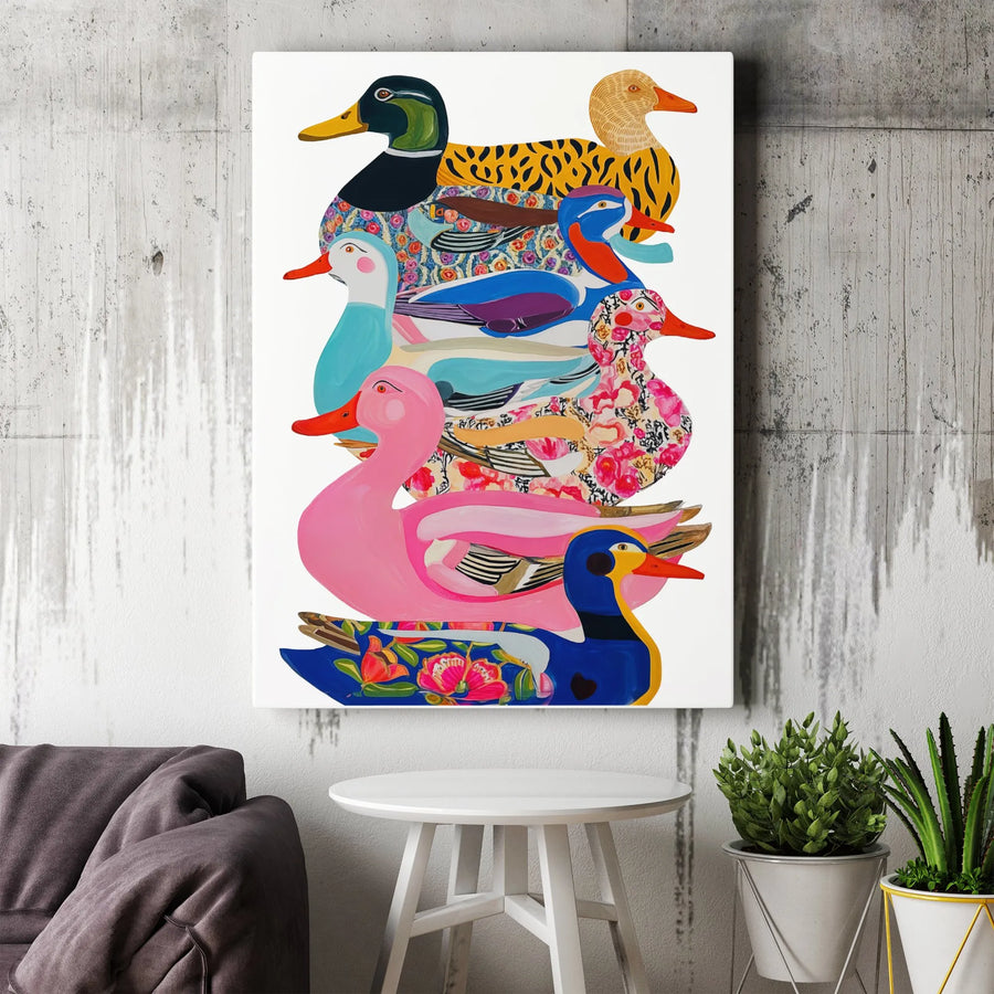 Colorful Duck Stack Canvas Print | Modern Pop Art Illustration | Premium Thick Gallery Canvas | Eclectic Wall Decor Gift