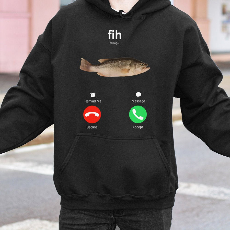 Fih Calling Fish Phone Screen Hoodie | Funny Fishing Meme Graphic | Premium Cotton Blend | Gift For Anglers, Fishermen And Women
