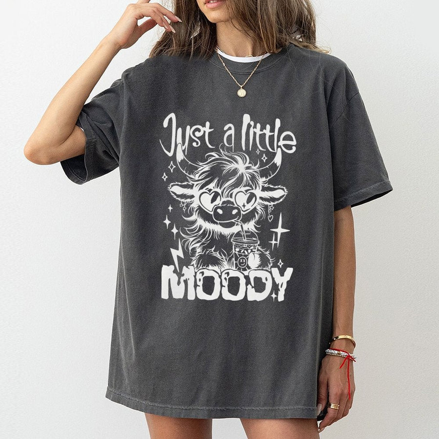 Highland Cow T-Shirt | Just A Little Moody Aesthetic Graphic | Premium Soft Cotton Unisex Tee | Funny Farm Animal Gift For Cow Lovers