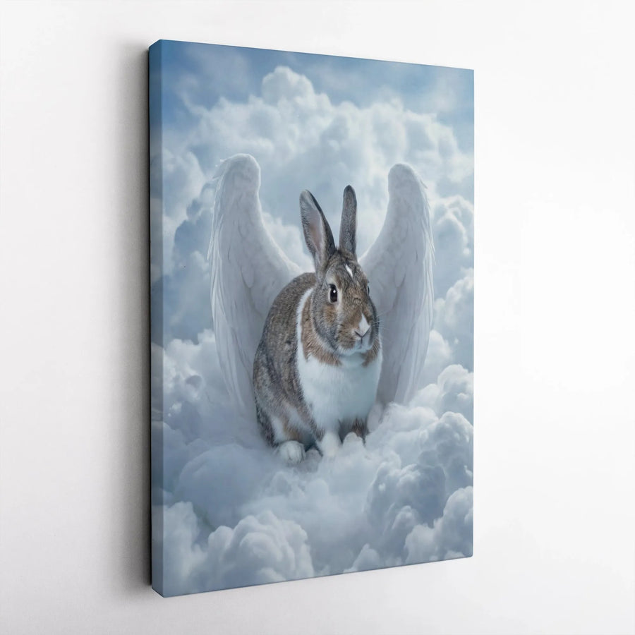 Angel Bunny Canvas Print | Rabbit with Angel Wings on Clouds | Premium Thick Profile Canvas | Pet Memorial Gift for Rabbit Lover