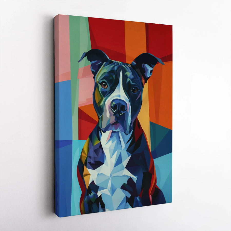 Pit Bull Canvas Wall Art | Colorful Geometric Polygonal Dog Portrait | Premium 1.25-Inch Gallery Wrap | Modern Home Decor Gift for Dog Lovers