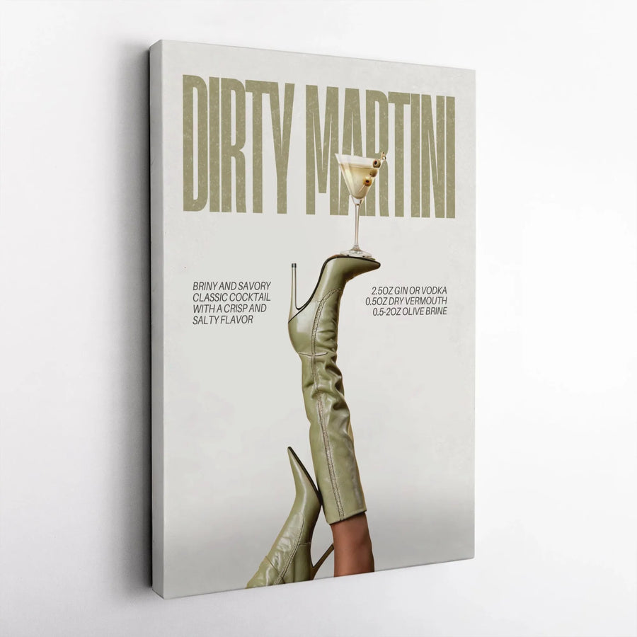 Dirty Martini Recipe Wall Art | Trendy Aesthetic Cocktail Poster | Premium Gallery-Wrapped Canvas | Bar Decor Gift for Her