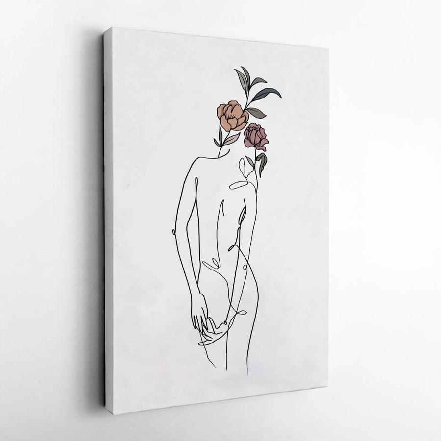 Minimalist Woman Line Art Canvas | Abstract Floral Female Portrait Wall Decor | Premium 1.25-inch Thick Gallery Print | Modern Bohemian Home Gift