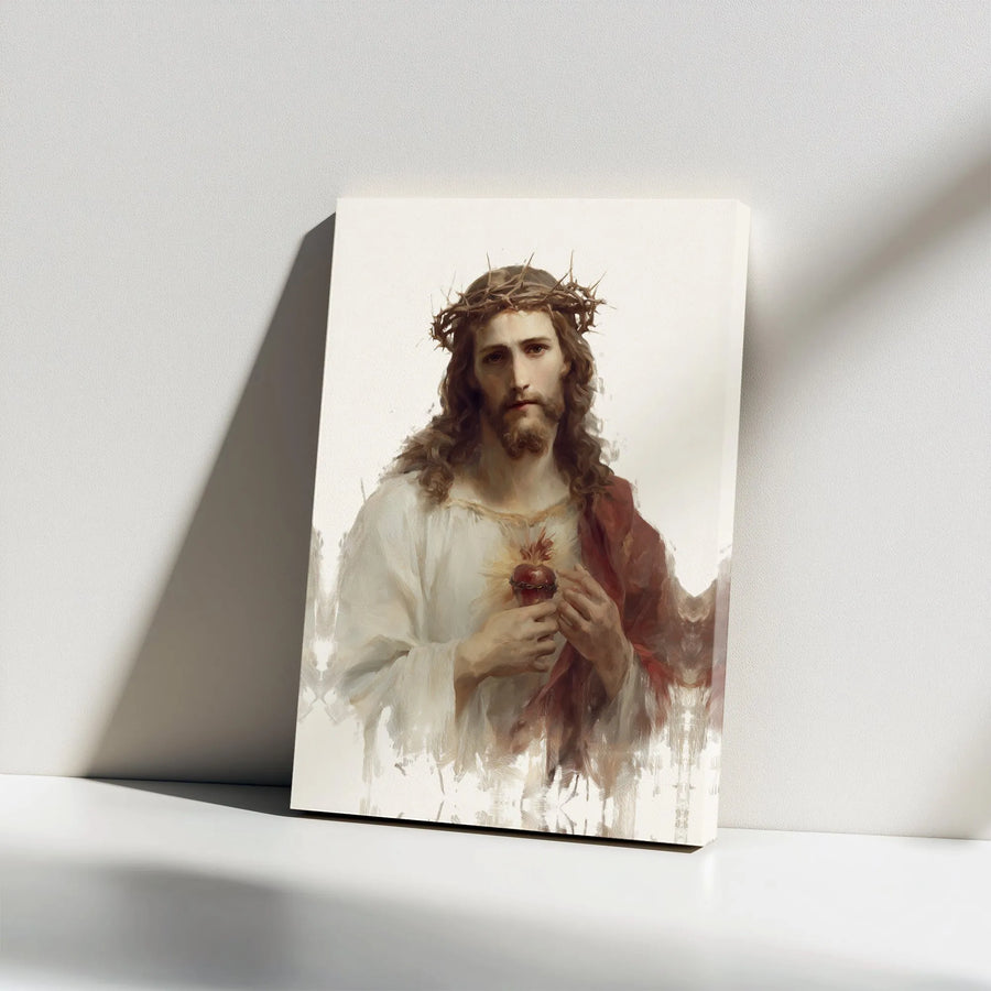 Sacred Heart of Jesus Canvas | Religious Wall Art with Crown of Thorns | Premium Gallery Wrap Decor | Catholic Christian Home Gift