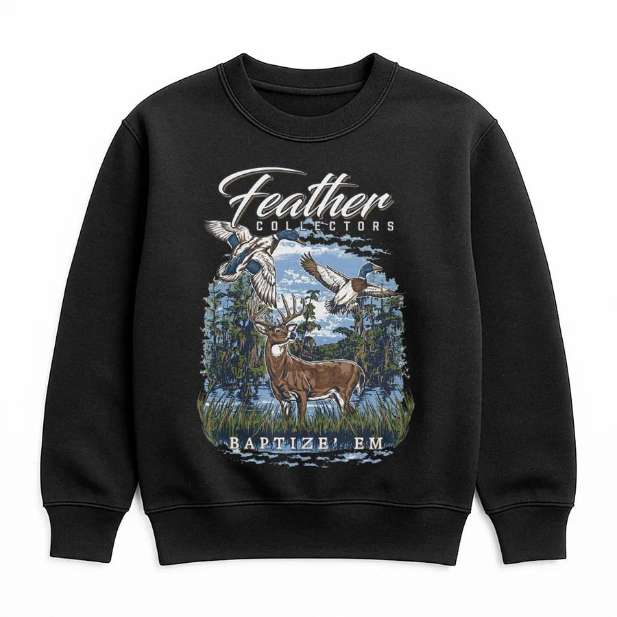 Feather Collectors Hunting Sweatshirt | Whitetail Deer and Duck Swamp Design | Premium Cotton Blend | Gift for Hunter and Outdoor Enthusiast
