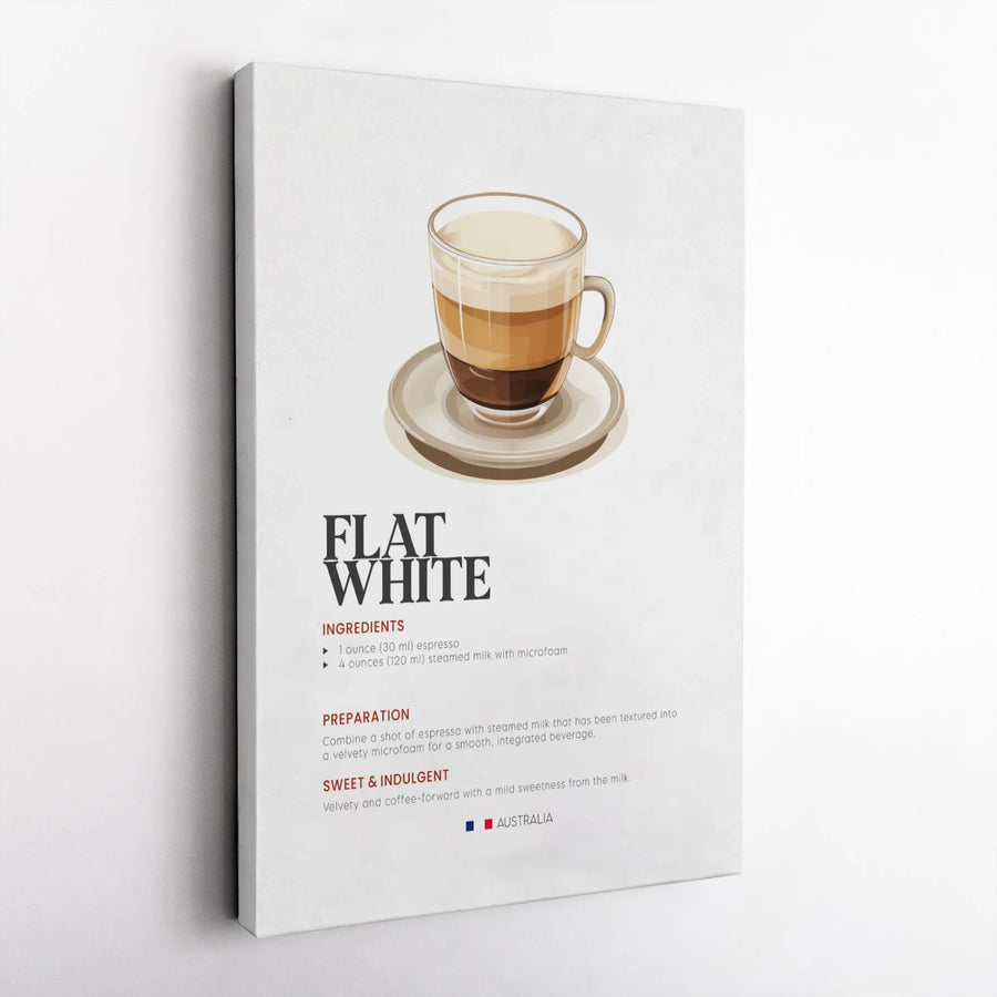 Flat White Coffee Recipe Canvas Wall Art | Minimalist Barista Decor | Premium Gallery Wrap Print | Kitchen and Coffee Station Wall Decor Gift