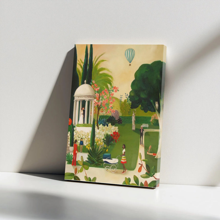 Botanical Garden Canvas Print | Whimsical Folk Art Garden Scene | Gallery Quality Canvas Print | Unique Living Room Decor Gift