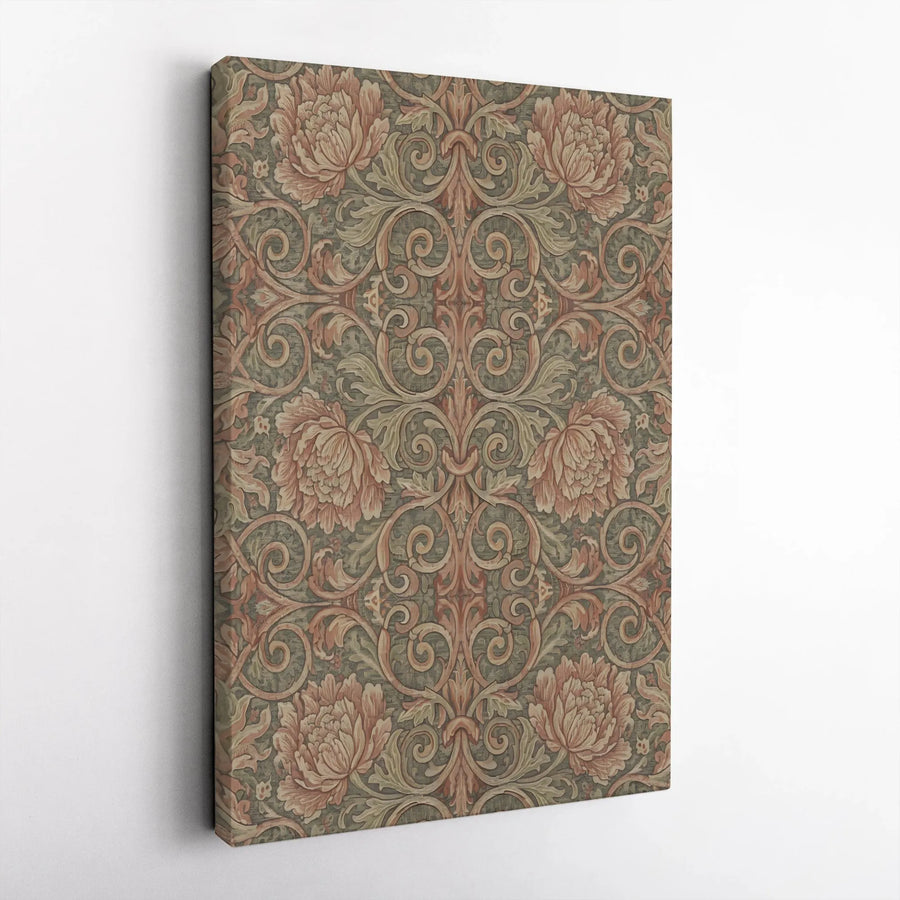 Vintage Floral Canvas Wall Art | Antique Peony & Acanthus Damask Print | Premium Gallery Wrapped Canvas | Elegant Farmhouse Living Room Decor Gift