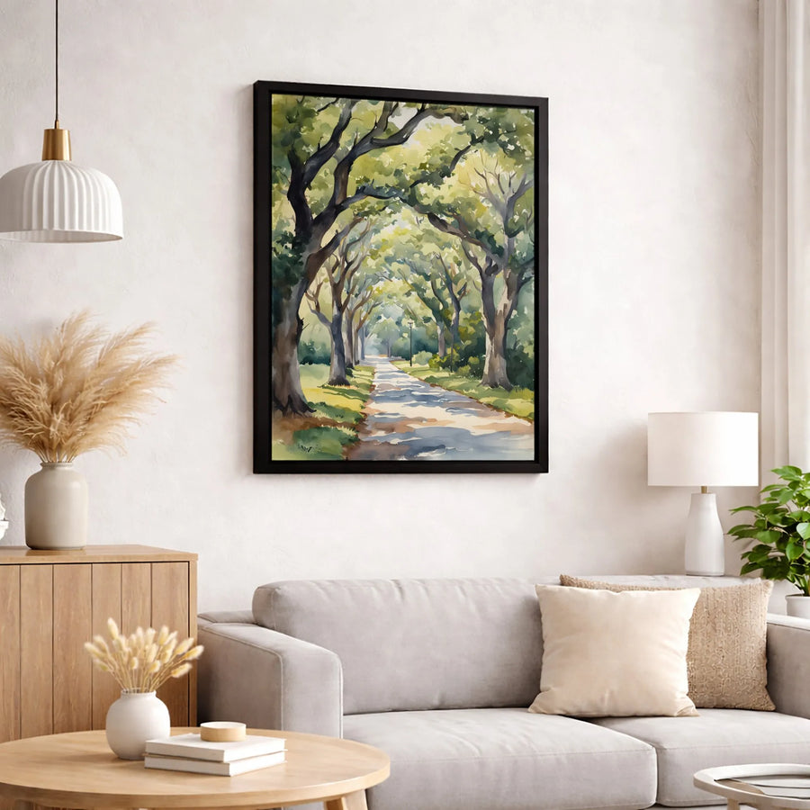 Sunlit Forest Pathway Canvas Art | Watercolor Tree Archway Print | 1.25-Inch Premium Gallery Wrap | Nature Home Decor Gift