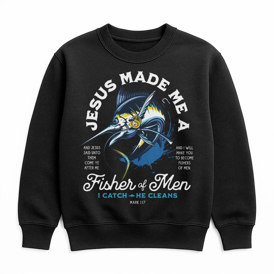 Fisher of Men Sweatshirt | Marlin Fish Bible Verse Graphic | Premium Cotton | Christian Fisherman Gift
