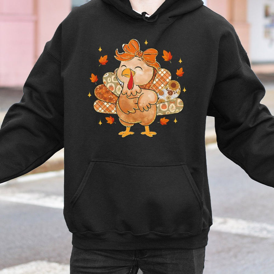 Cute Turkey Thanksgiving Hoodie | Plaid Pumpkin Fall Harvest Graphic | Cotton-Poly Blend Premium Quality | Cozy Gift For Women & Teens