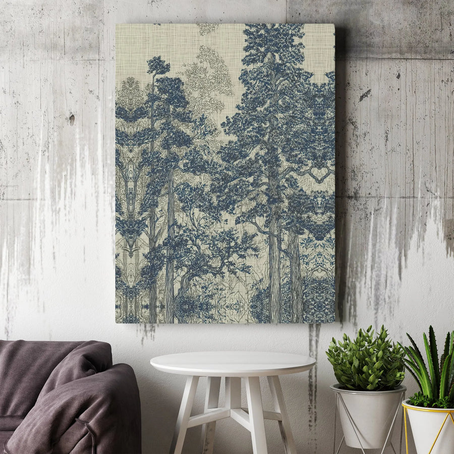 Vintage Forest Canvas Print | Linocut Style Woodland Art | Premium Gallery Wrapped Wall Decor | Rustic Home Decor Gift