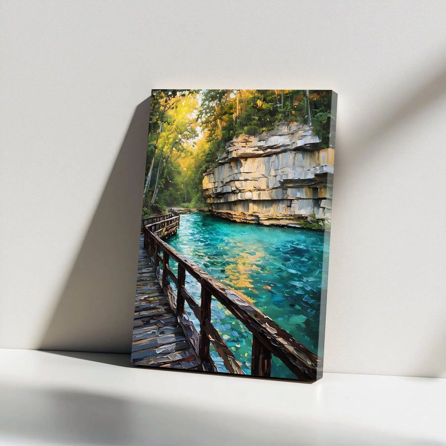 Turquoise River Forest Canvas Wall Art | Impressionist Nature Landscape Painting | Premium 1.25" Gallery Wrap | Calming Home Decor Gift