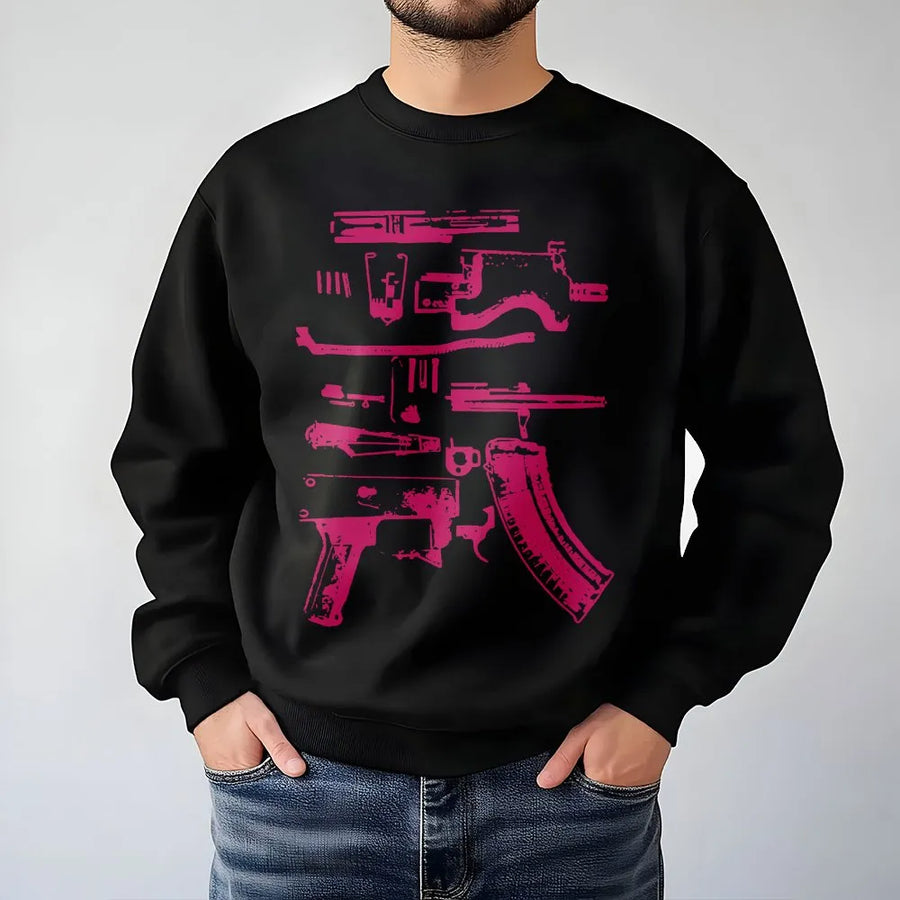 Gun Schematic Sweatshirt | Exploded Firearm View Graphic | Premium Soft Cotton | 2nd Amendment Collector's Gift