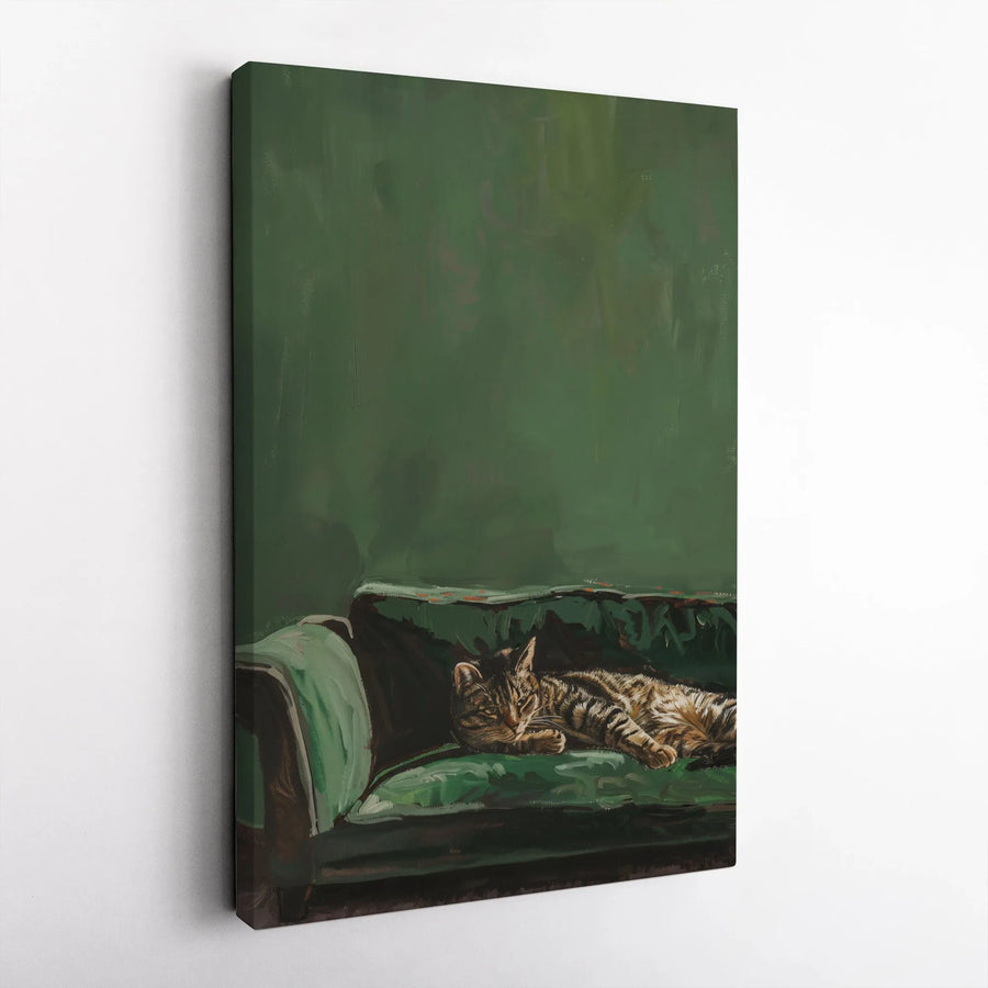 Tabby Cat Wall Art | Sleeping Cat Oil Painting Style | Premium 1.25-Inch Gallery Canvas | Cozy Home Decor Gift for Cat Lovers