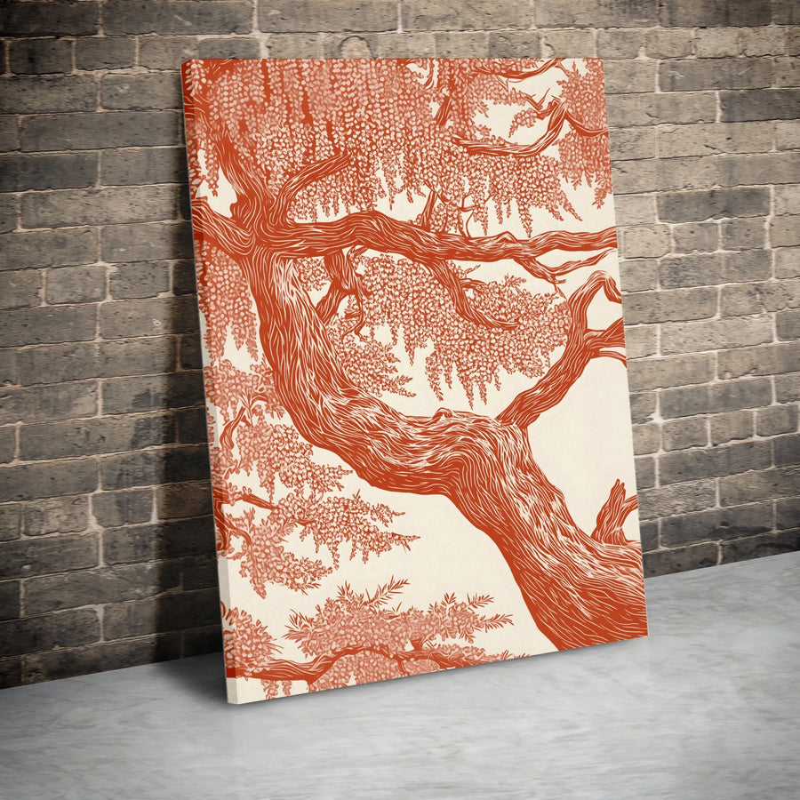 Wisteria Tree Canvas Wall Art | Botanical Linocut Style Illustration | Premium Gallery Wrapped Print | Nature Inspired Home Decor Gift