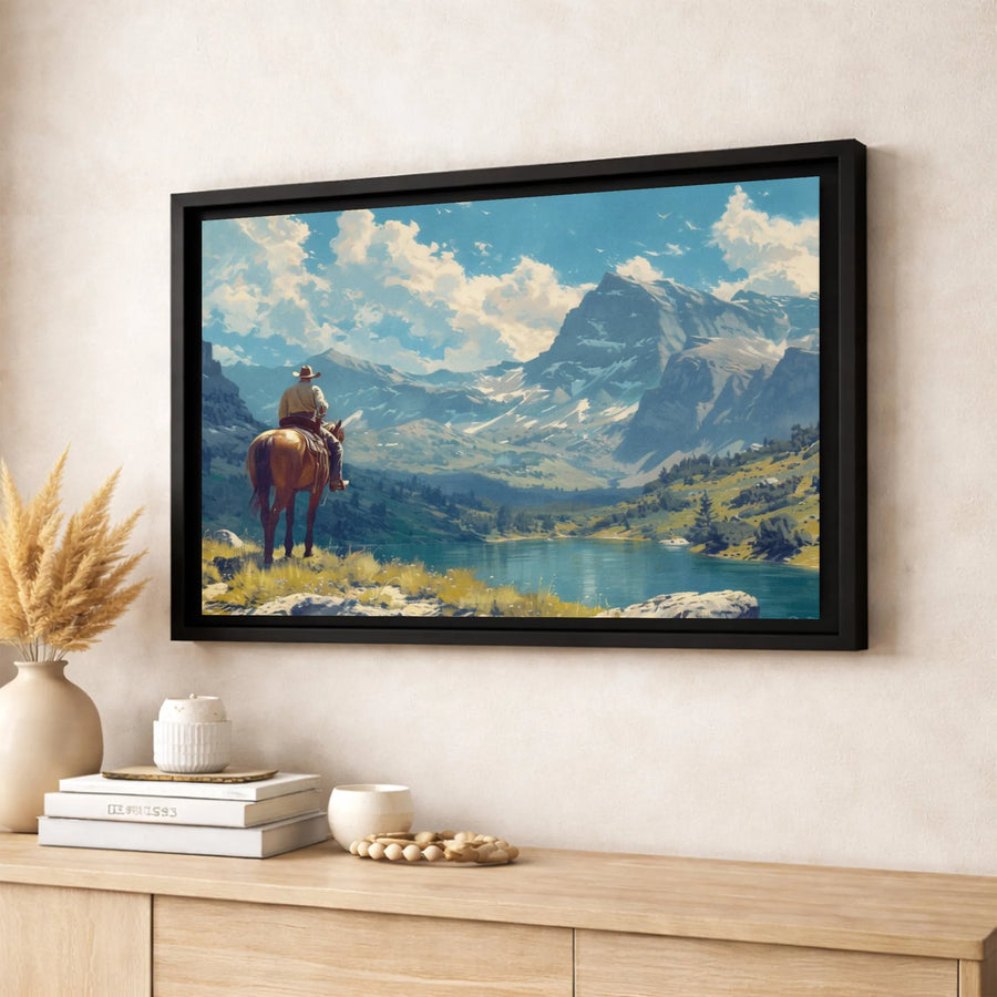 Western Cowboy Mountain Canvas Print | Lone Rider Scenic Landscape Wall Art | Gallery-Quality 1.25" Profile | Rustic Home & Office Decor Gift