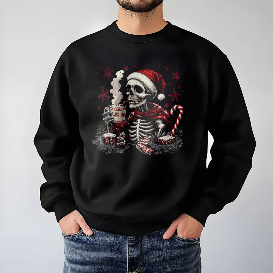 Skeleton Santa Sweatshirt | Cozy Christmas Skull Graphic | Premium Cotton Blend Crewneck | Funny Holiday Gift for Men and Women