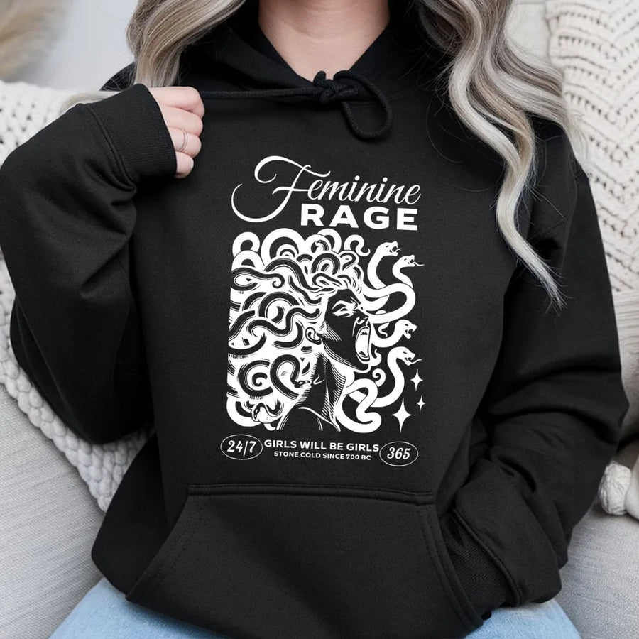 Feminine Rage Medusa Hoodie | Greek Mythology Graphic Sweatshirt | Premium Cotton Blend | Dark Academia Aesthetic Gift For Her