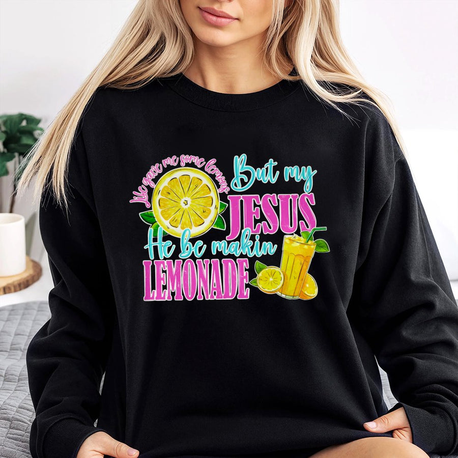 Jesus Lemonade Sweatshirt | Christian Faith Quote Graphic Tee | Premium Cotton Blend Crewneck | Religious Gift for Women and Men