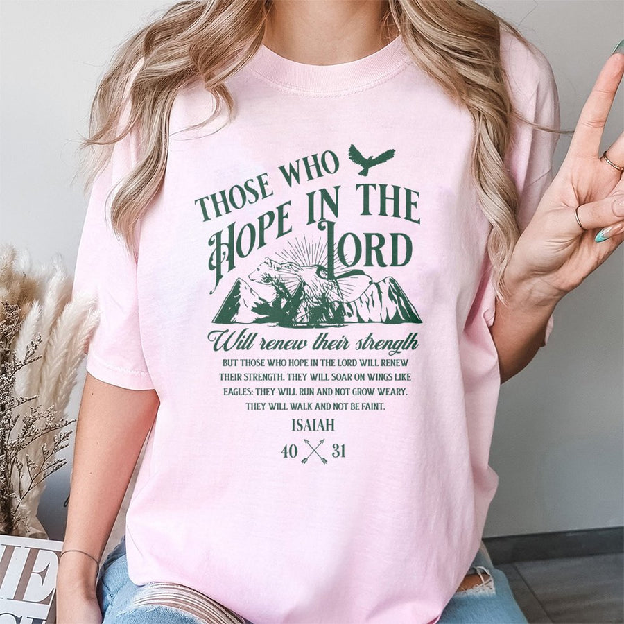 Isaiah 40:31 Bible Verse T-Shirt | Those Who Hope In The Lord Faith Design | 100% Premium Cotton Tee | Christian Gift for Men and Women