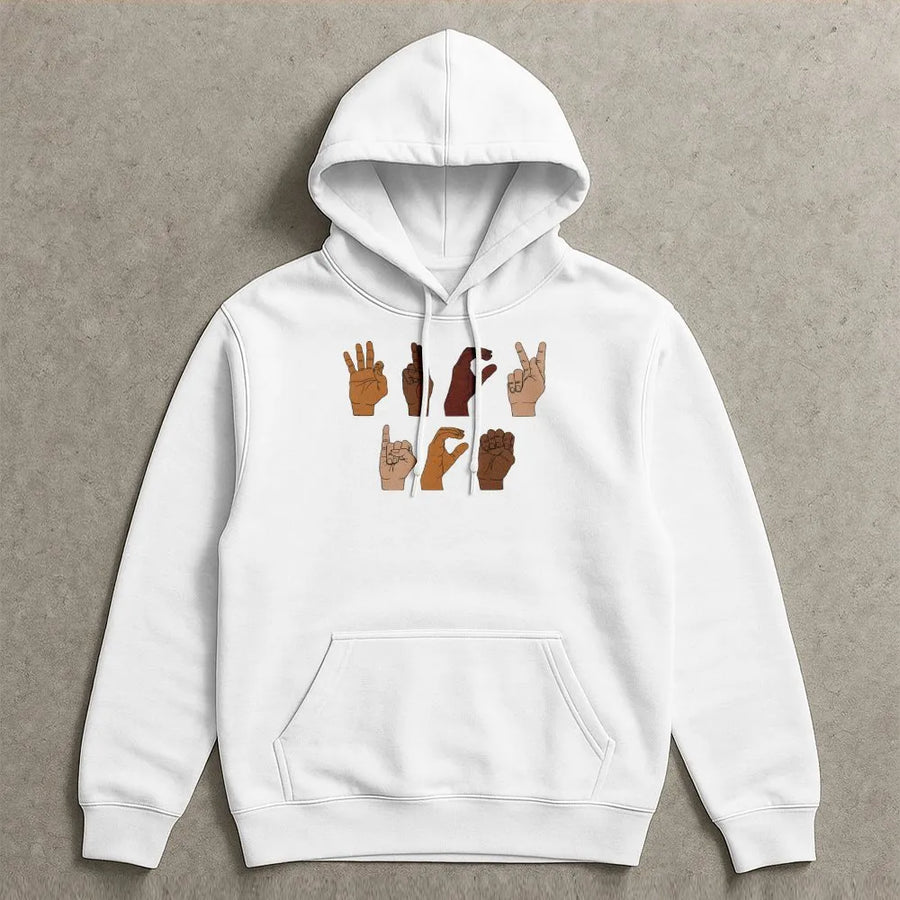 Sign Language Protest Hoodie | Activism Hand Signs Graphic Print | Premium Cotton Blend | Gift For Human Rights Advocate