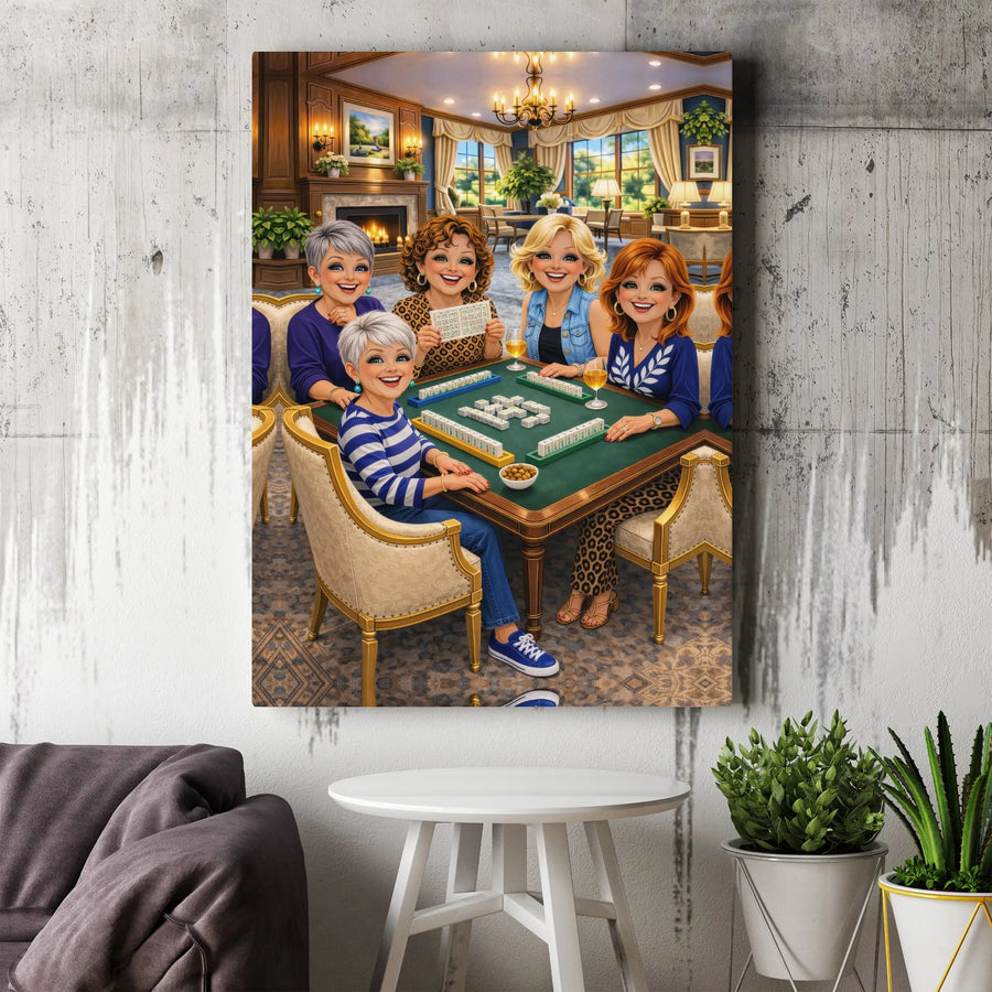 Mahjong Ladies Night Canvas Print | Vibrant Game Night Illustration | Premium Gallery Wrapped Canvas | Game Room Decor Gift for Women