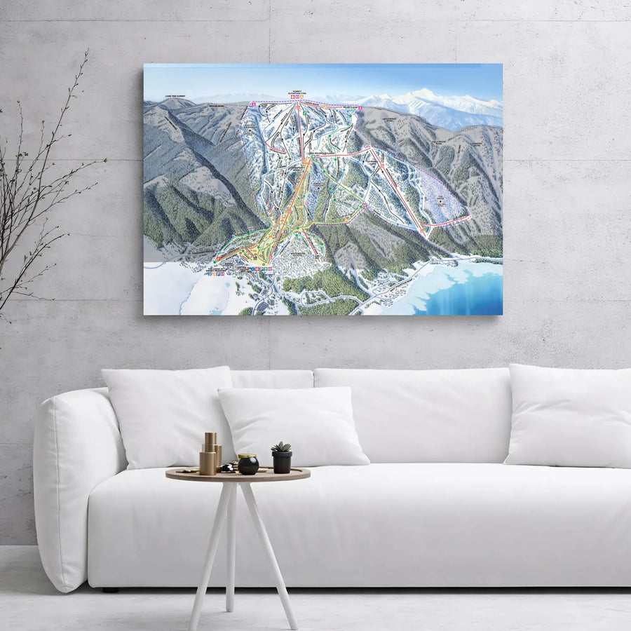 Ski Resort Trail Map Canvas Art | Illustrated Mountain Landscape | Premium 1.25" Gallery Wrap | Winter Sports Wall Decor Gift