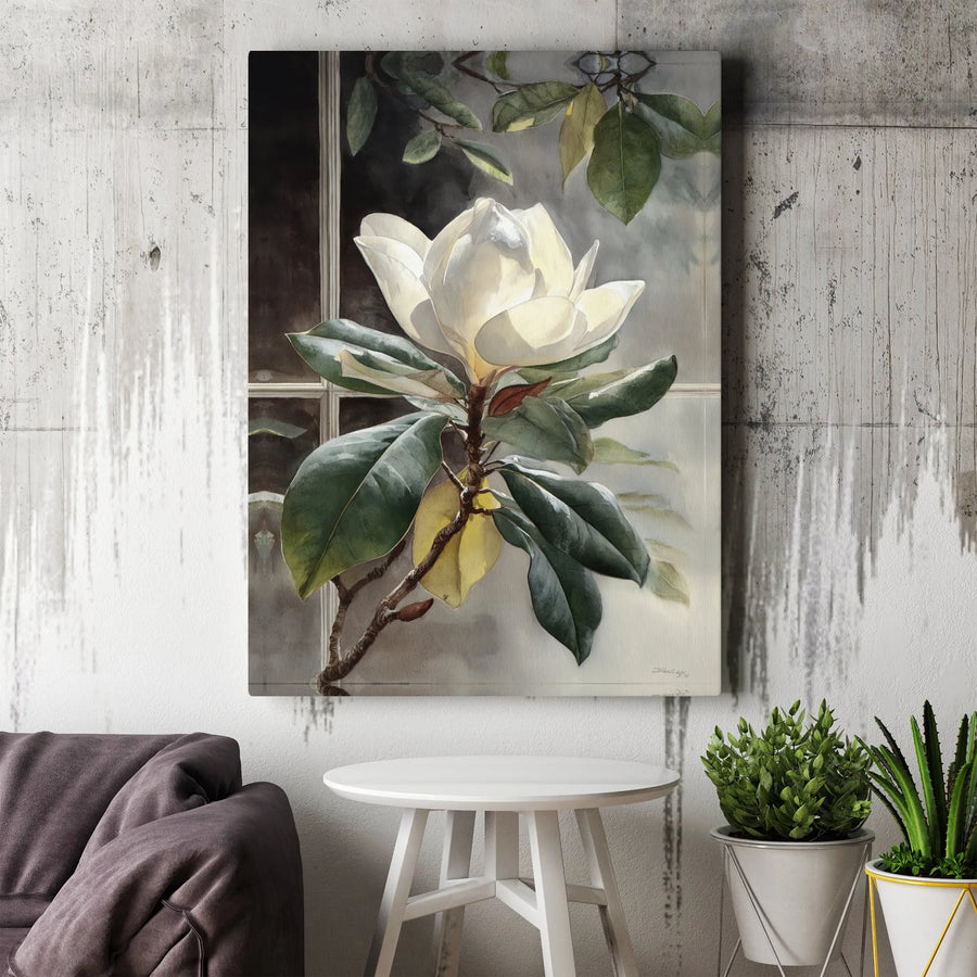 Magnolia Flower Canvas Wall Art | Watercolor Botanical Illustration | Premium Gallery Wrapped Canvas | Modern Farmhouse Decor Gift