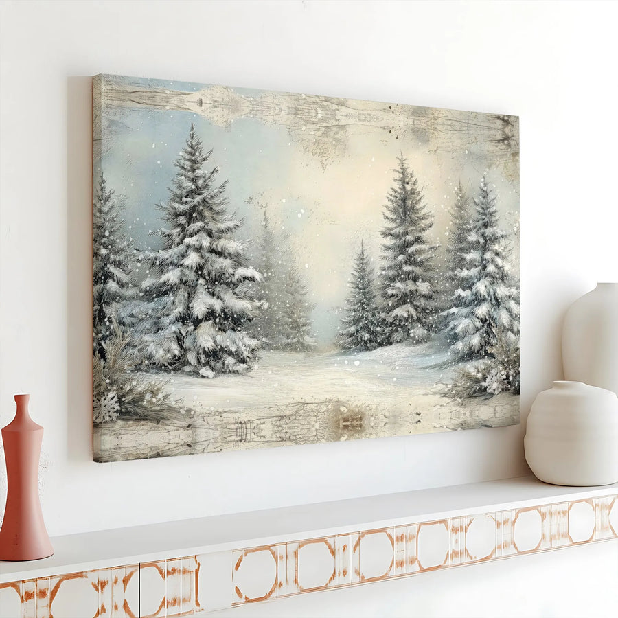 Snowy Pine Forest Canvas Art | Winter Woodland Landscape | Premium Gallery Wrap Print | Peaceful Nature Home Decor Gift