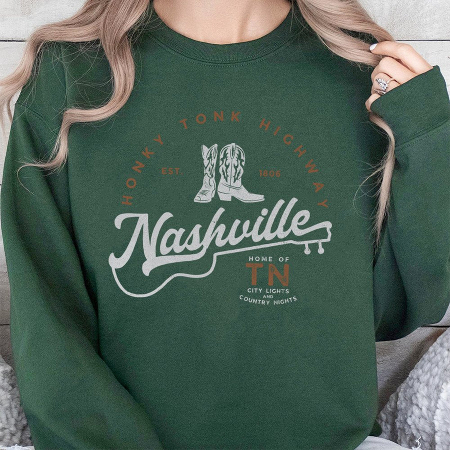 Nashville Honky Tonk Highway Sweatshirt | Vintage Country Music Design | Premium Cotton Blend | Gift for Country Music Fans and TN Travel Lovers