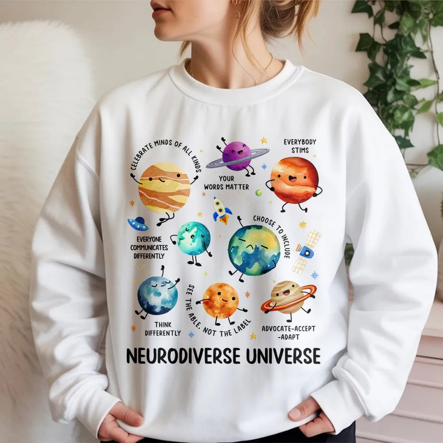 Neurodiverse Universe Sweatshirt | Cute Space Planet Graphic | Soft Cotton Tee | Gift for Special Education Teacher