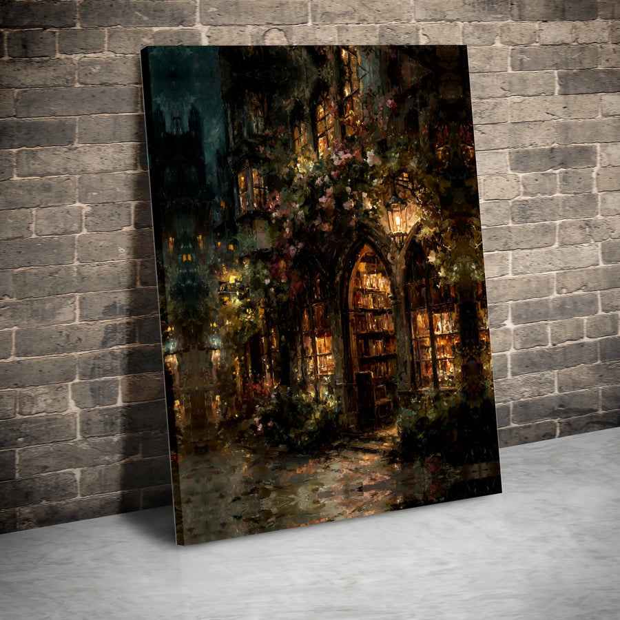 Gothic Library Canvas Wall Art | Dark Academia Bookstore Print | Premium Gallery-Wrapped Decor | Literary Gift for Readers & Book Lovers