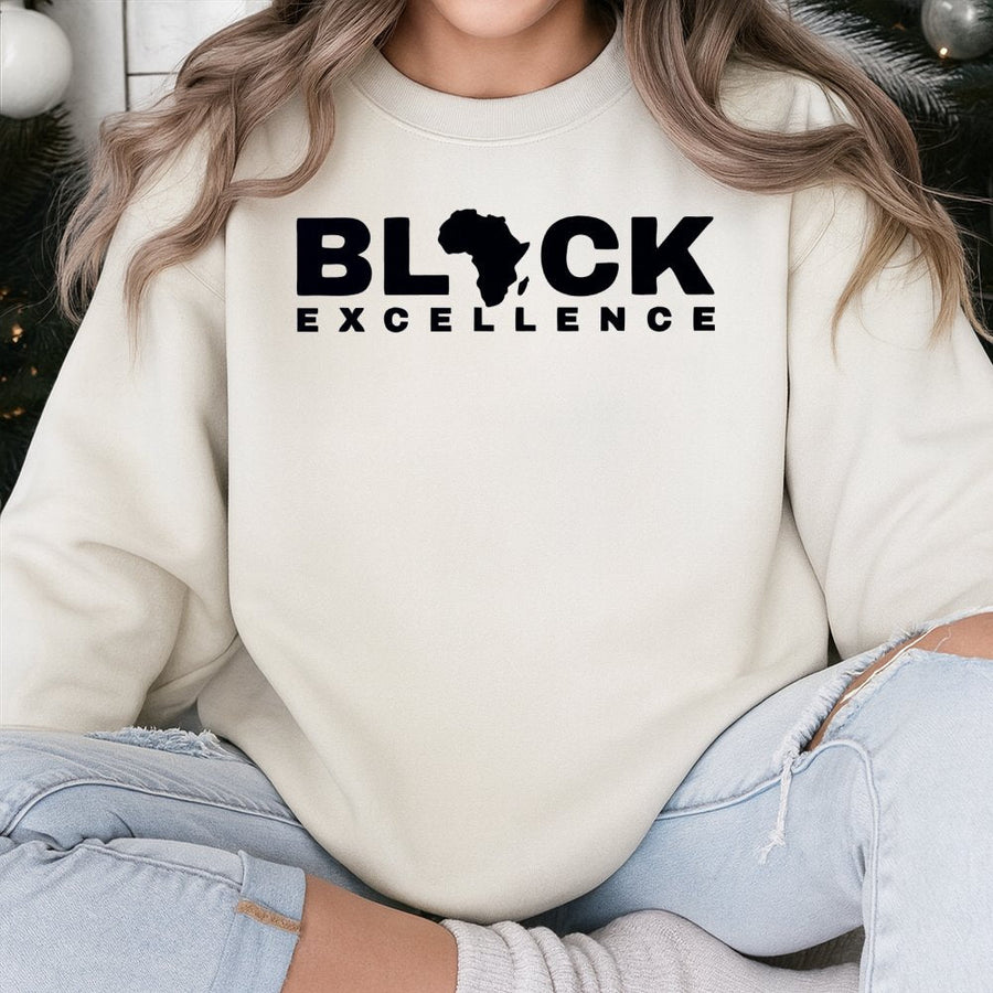 Black Excellence Sweatshirt | Africa Map Graphic Design | Premium Cotton Blend | Empowerment Gift for Men and Women