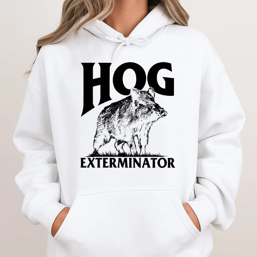 Hog Exterminator Hoodie | Vintage Wild Boar Graphic Tee | Premium Cotton | Funny Gift for Hunter