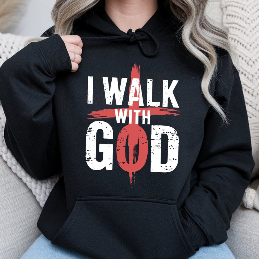 I Walk With God Hoodie | Christian Faith Graphic Cross Apparel | Premium Cotton Blend Streetwear | Inspirational Religious Gift for Him & Her