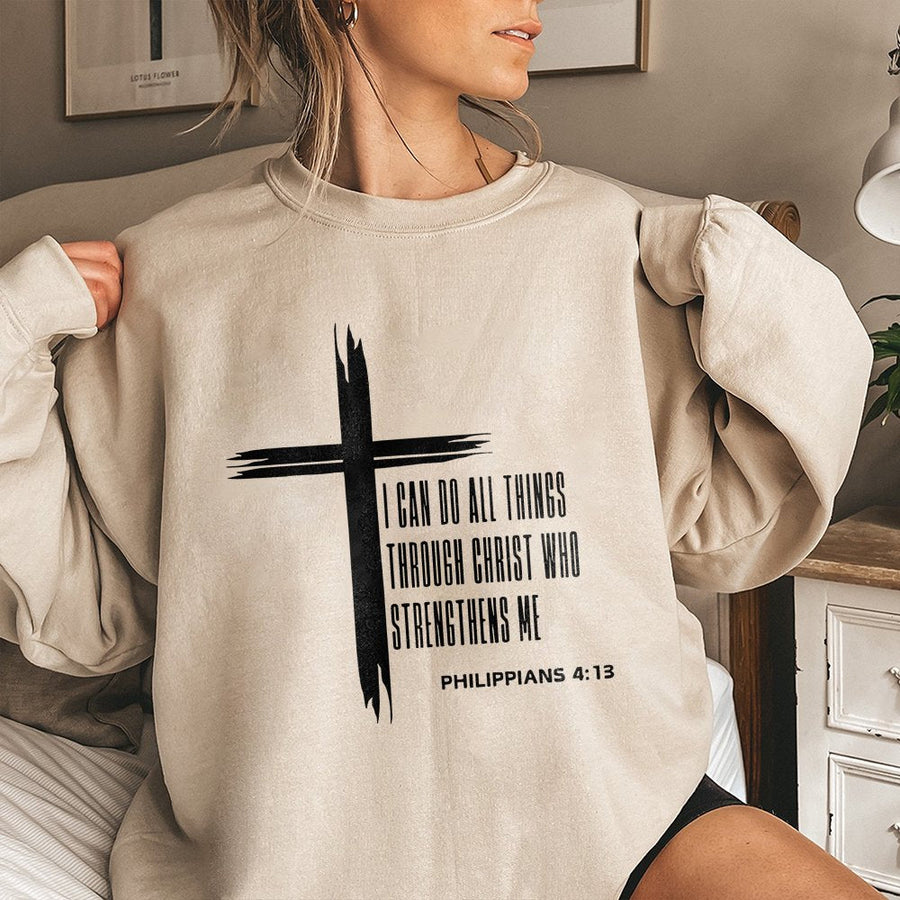 Philippians 4:13 Christian Sweatshirt | I Can Do All Things Scripture Verse | Premium Unisex Faith Apparel | Religious Gift for Believers