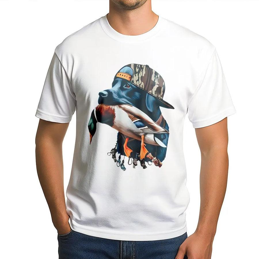 Hunting Dog T-Shirt | Black Lab Duck Hunter Graphic | Premium Cotton Unisex Tee | Perfect Gift for Waterfowl Hunters