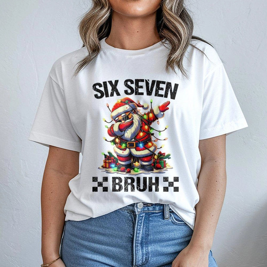 Six Seven Bruh Christmas T-Shirt | Dabbing Santa Holiday Graphic Tee | Premium 100% Cotton | Funny Xmas Gift for Men and Women