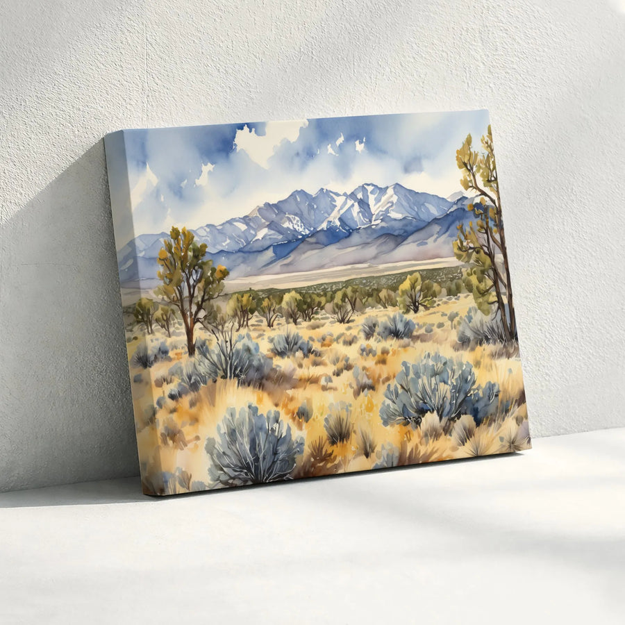 Desert Landscape Canvas Wall Art | Watercolor Snow-Capped Mountains Print | Gallery Quality Premium Material | Southwestern Home Decor Gift