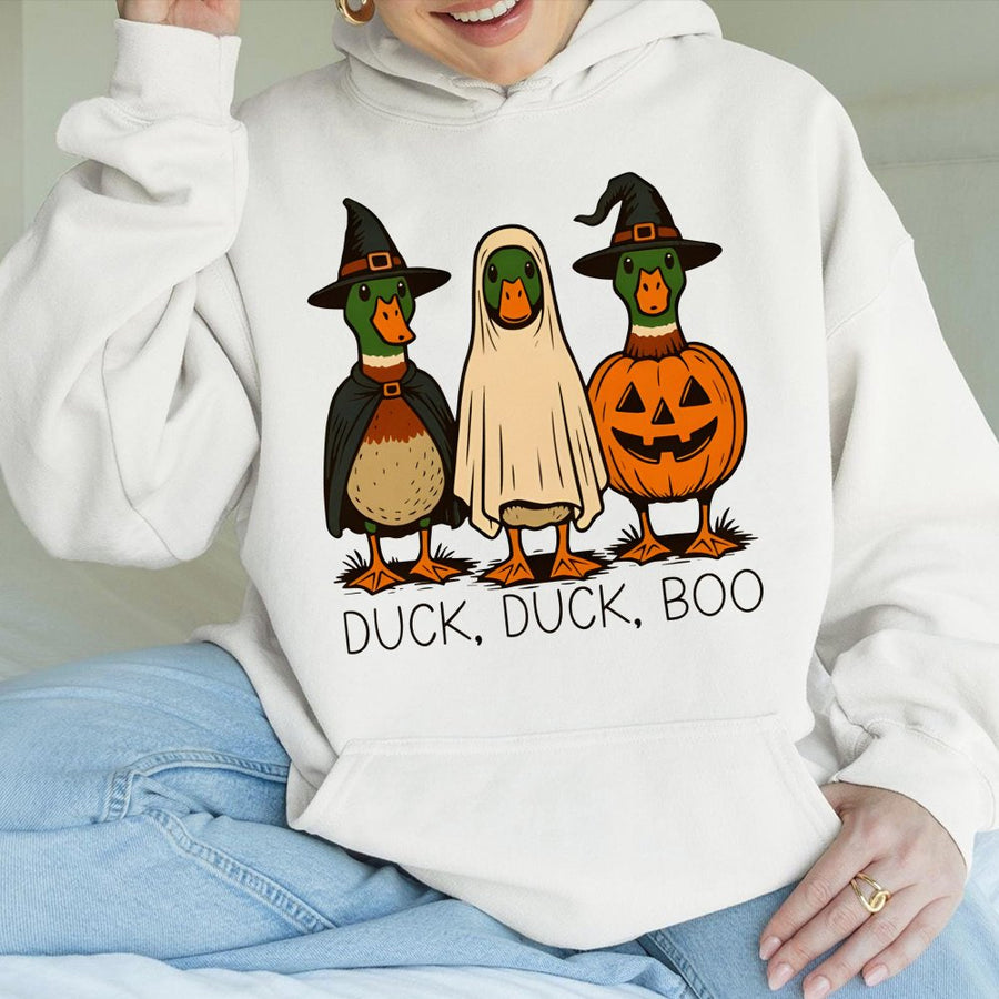 Duck Duck Boo Halloween Hoodie | Funny Spooky Season Mallard Graphic | Soft Cotton-Blend Pullover | Cute Autumn Gift For Duck Lovers