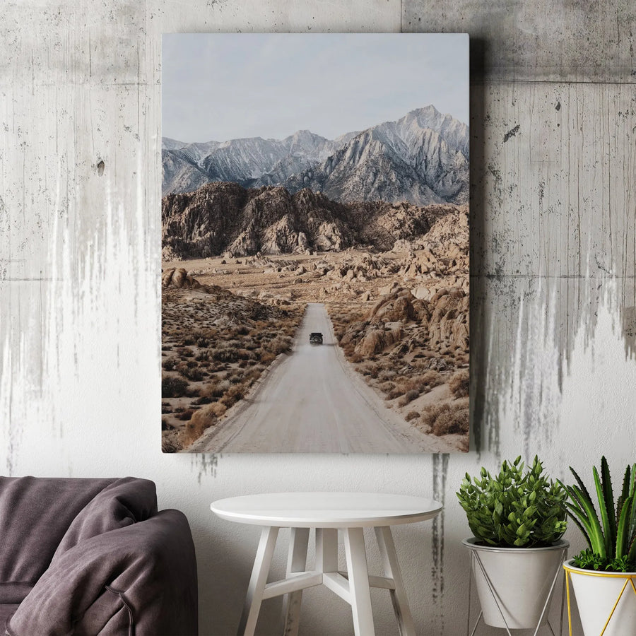 Mountain Road Adventure Canvas Wall Art | Vintage Off-Road Desert Photography | Premium Thick Gallery Wrap | Boho Wanderlust Decor Gift for Traveler