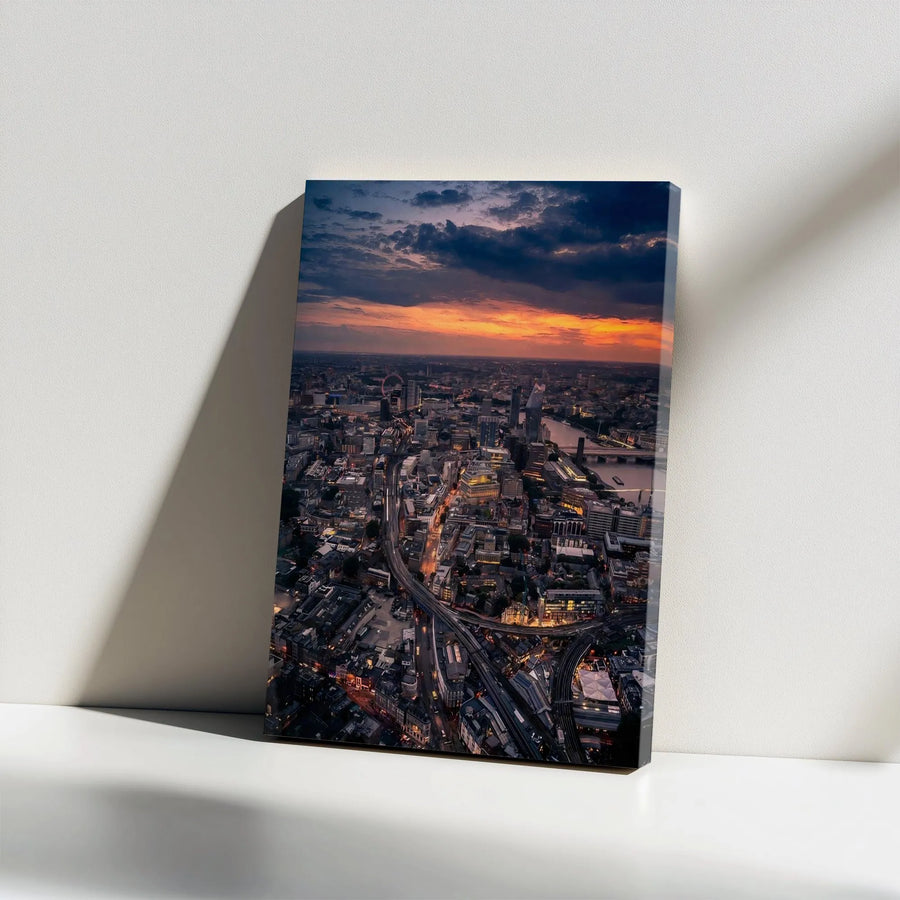 London Cityscape Canvas Print | Aerial Sunset Skyline Wall Art | Premium Gallery Wrap Decor | Modern Travel Home Office Gift