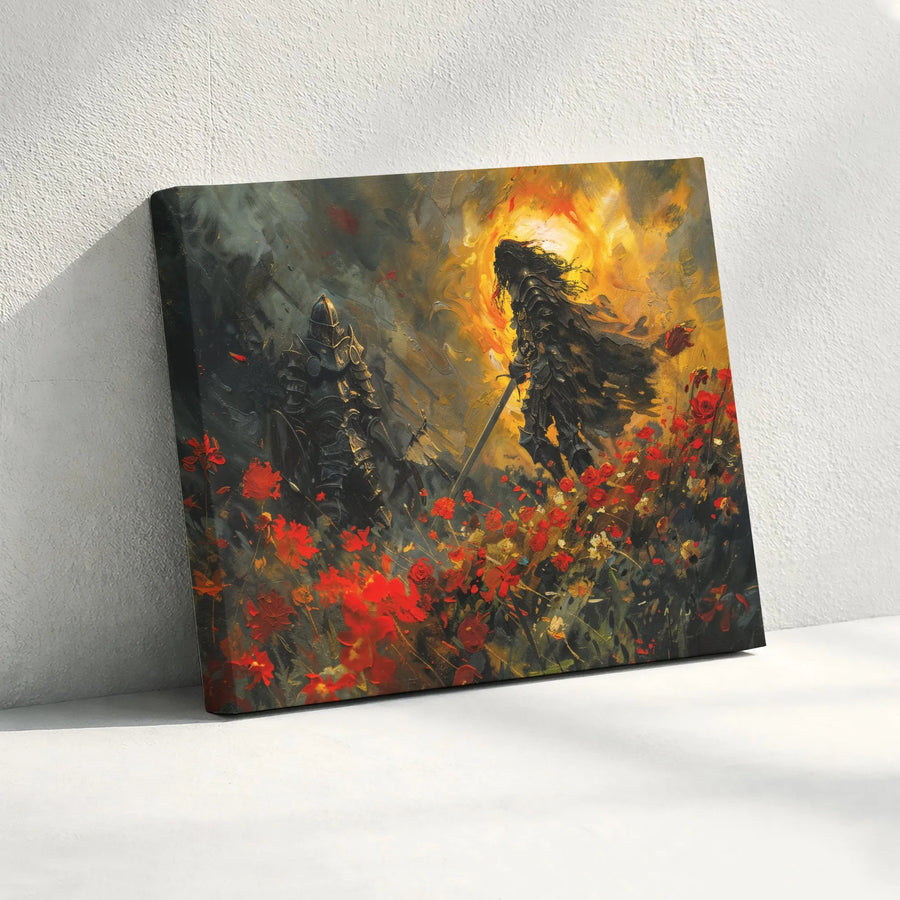 Knight Wall Art Canvas | Dark Fantasy Medieval Battle Scene | Premium Gallery Wrap Print | Epic Home Decor Gift for Fantasy Lovers