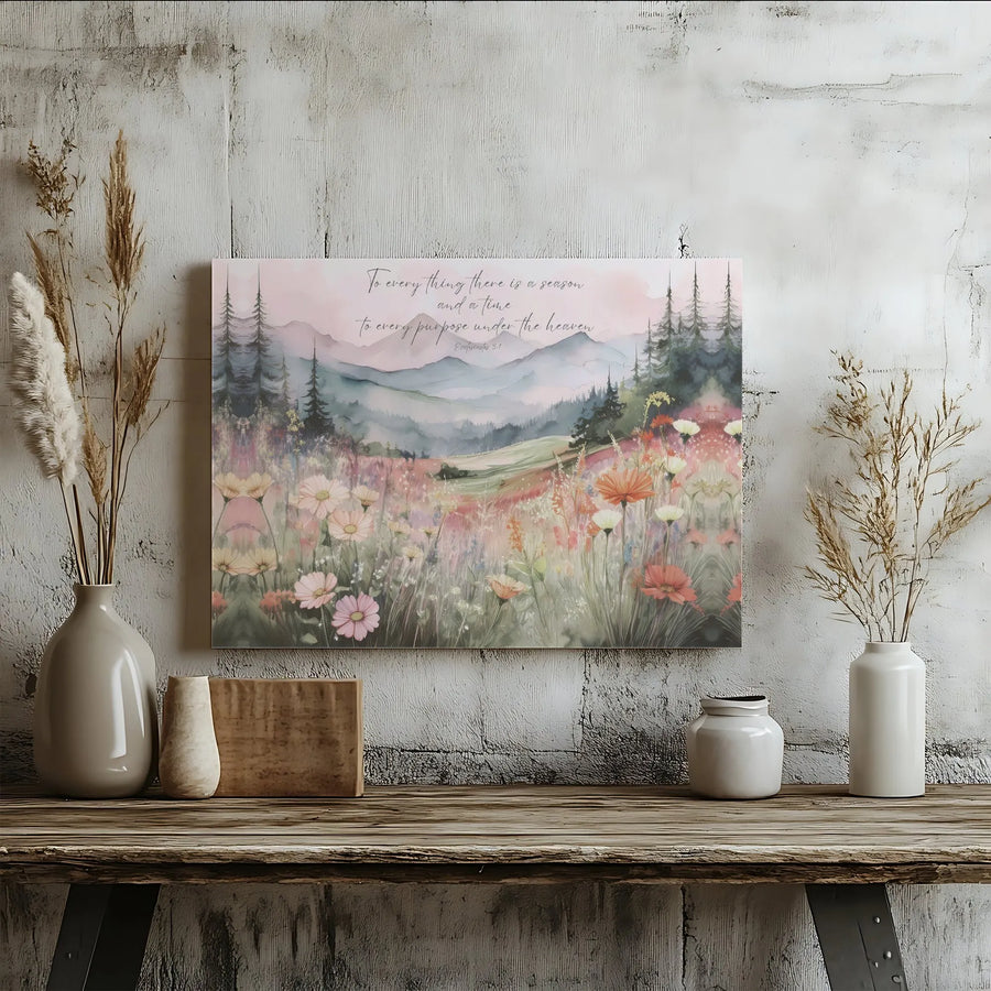 Ecclesiastes 3:1 Canvas Wall Art | To Every Thing There Is A Season Watercolor Landscape | Premium Gallery Wrap Print | Faithful Home Decor Gift